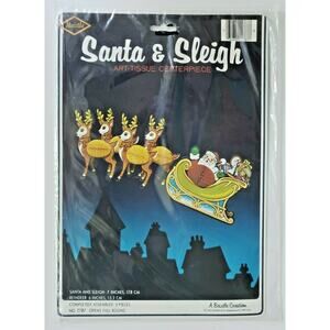 1979 Beistle Santa & Sleigh Art Tissue Centerpiece New In Packaging